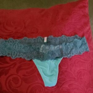 PINK Victoria's Secret Blue Lace Trim Panties